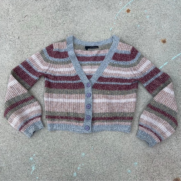 360 Cashmere button up cardigan crop sweater striped Size Small preloved school - Picture 1 of 4